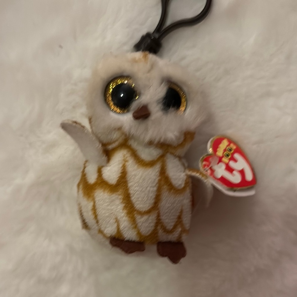 Ty Beanie Boo Owl Keychain with Sparkly Green Eyes
